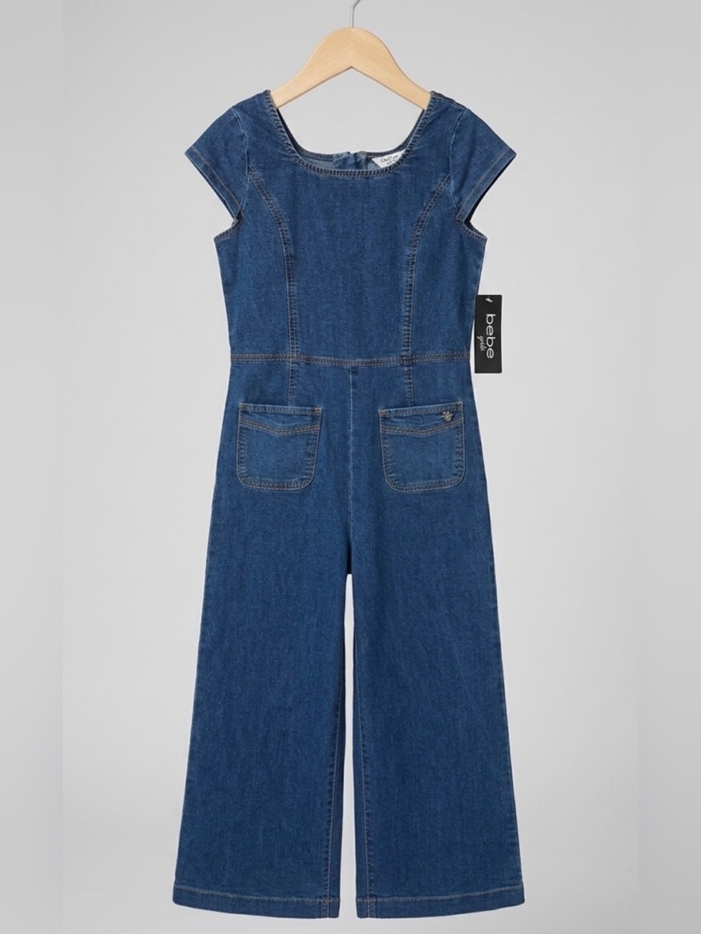 NWT bebe Girls Dark Blue Denim Wide LegJumpsuit Romper size 14